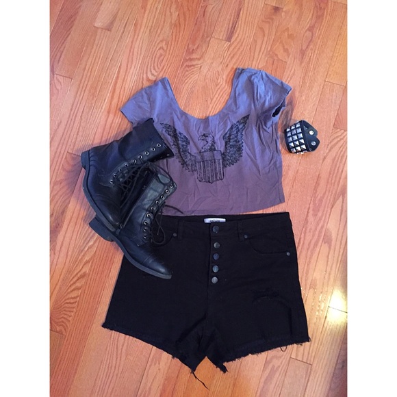 refuge Pants - Black Ripped High Waisted Shorts